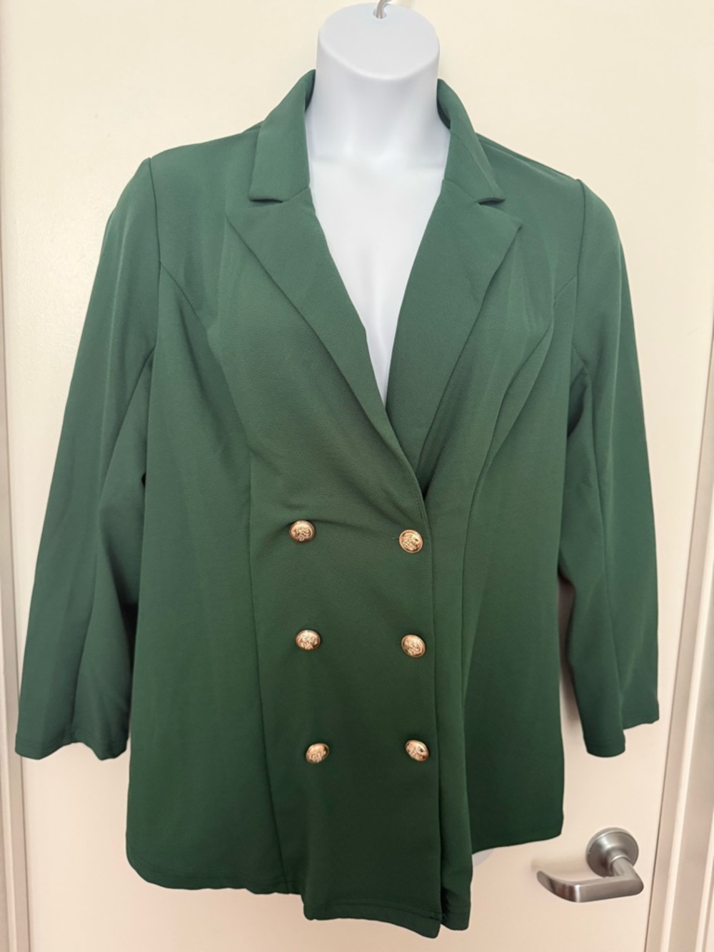 SHEIN Forest Green Double-Breasted Blazer with Gold Buttons